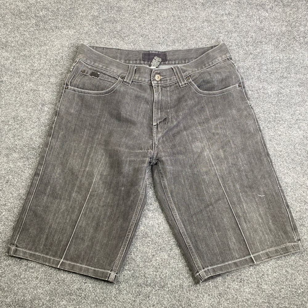 Southpole Mens Denim Jorts 36 Black Y2K Baggy Hip Hop Street Contrast Stitch
